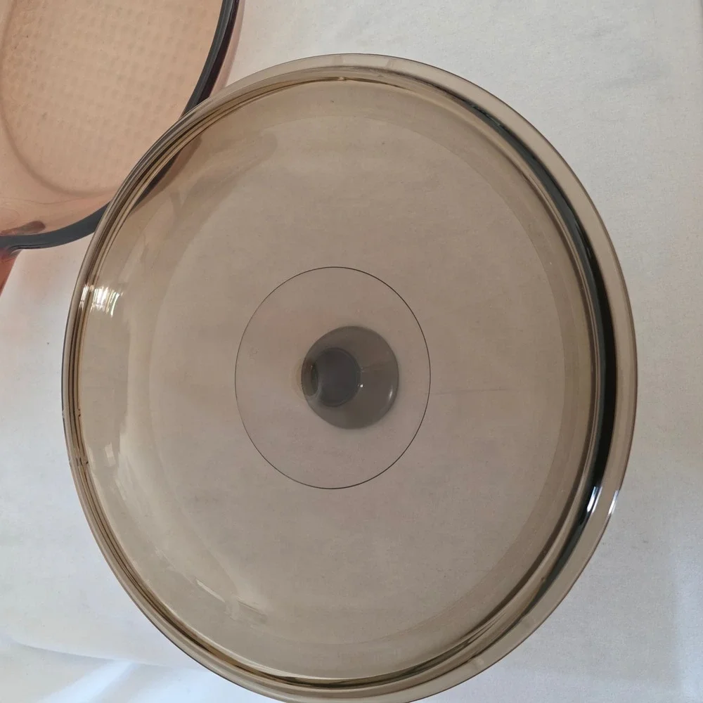 Vision Corning Amber Glass Skillet with Lid Vintage 10 Inch NWOT France